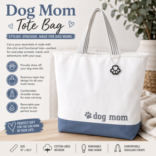 Dog Mom Tote Bag with Paw Charm